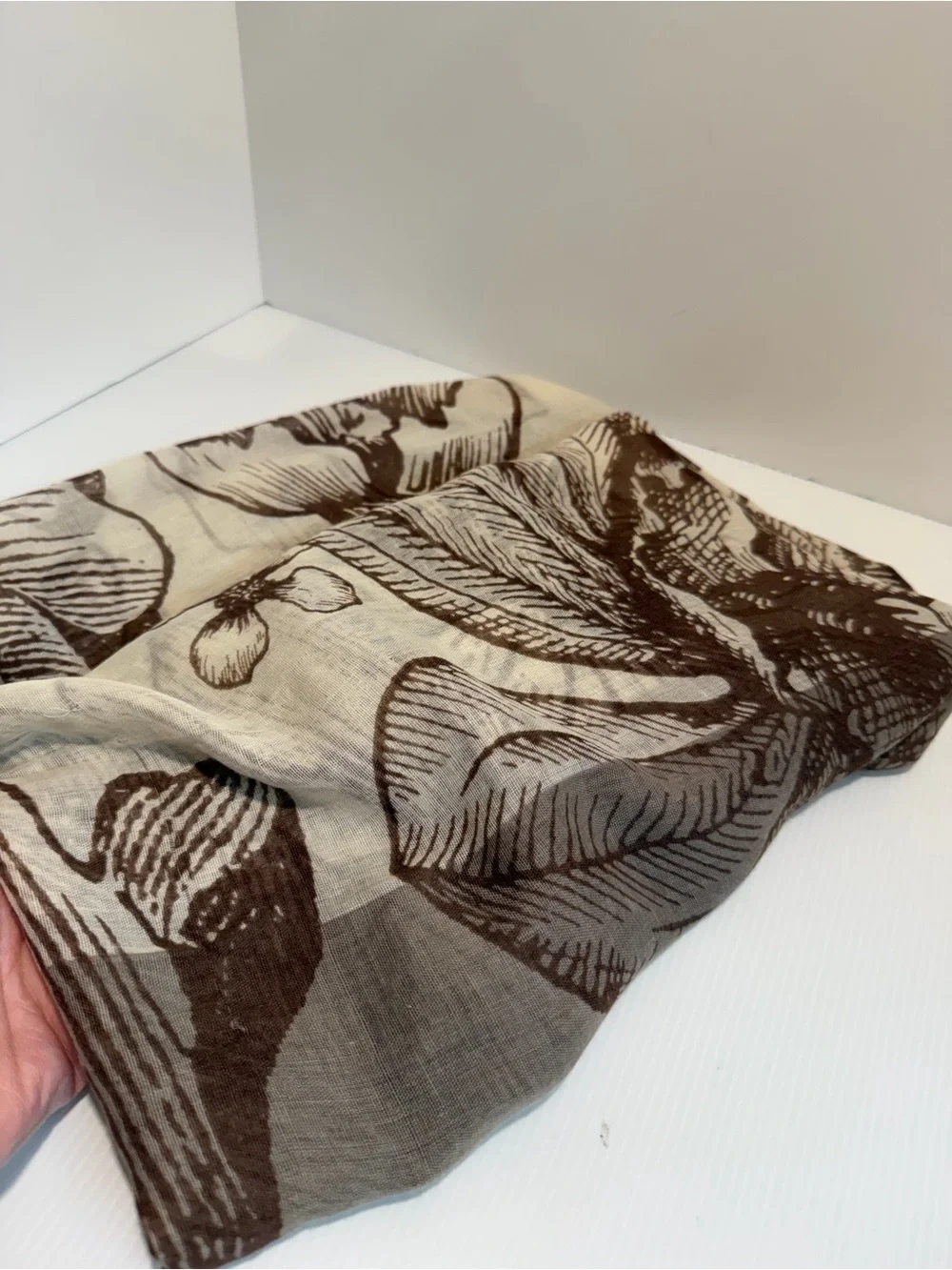 Joy Susan Cream & Espresso Brown Sketch Floral Botanical Scarf Wrap